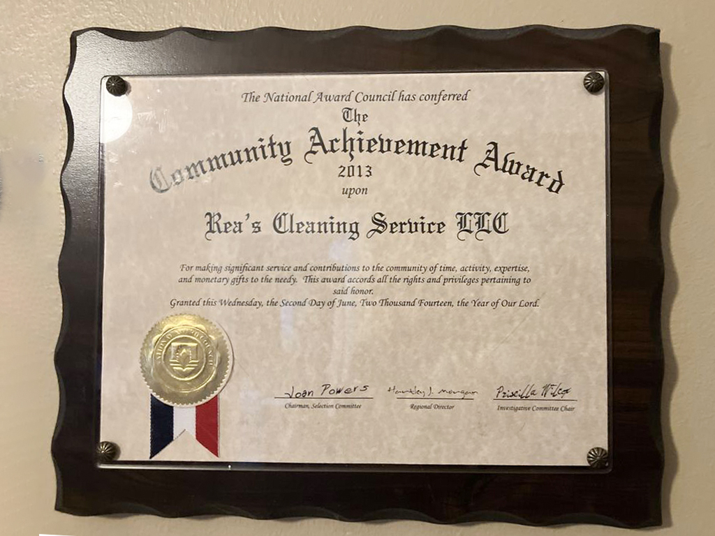 Community Achievement Award awarded to Rea's Cleaning Service LLC — 2013