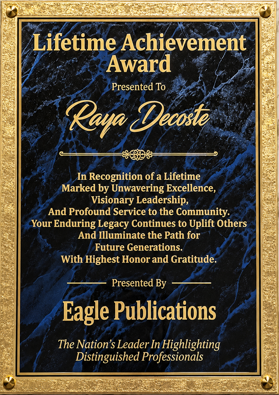 Lifetime Achievement Award awarded to Raya Decoste — Presented by Eagle Publications
